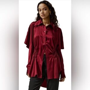 LilySilk Silk Blouse w/Elastic Pleated & Versatile Long Short Sleeves 2 in 1